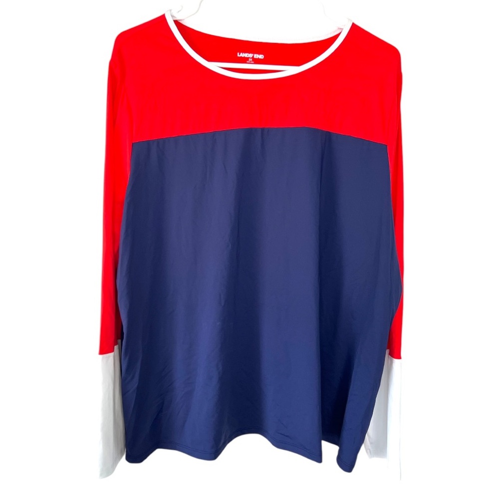 Land's End Color Block Long Sleeve Round Neck Swim Top Size 2X